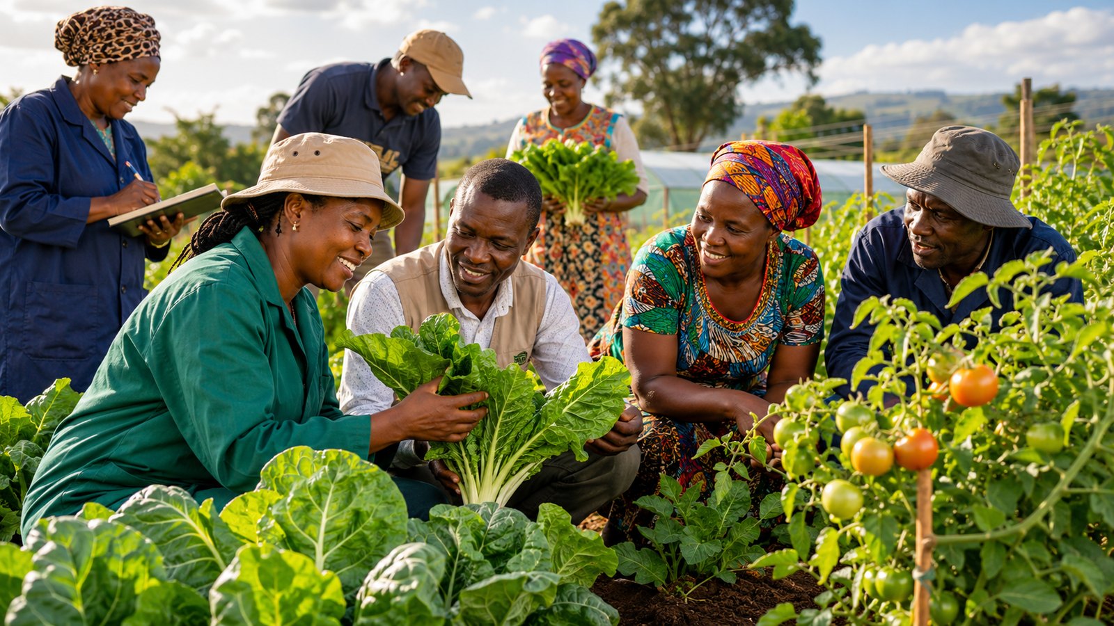 Farmers and agronomy team working in vegetable crops